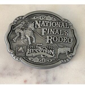 1997 Hesston National Finals Rodeo Belt Buckle 50th Anniversary NFR Miniature